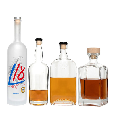 375ml 500ml 750ml 1000ml Capacity Glass Bottles for Vodka with Cork Top Screw GPI Top Cap
