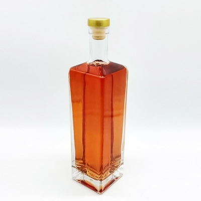 Square Shape 750ml Glass Bottle for Custom Gin Rum Whiskey Vodka Spirits and Liquor
