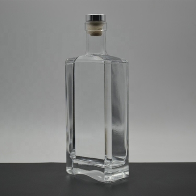 700ml Square Whisky Glass Bottle with Crystal White Glass Material and Embossed Style