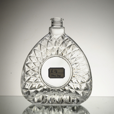 700ml Square Whisky Glass Bottle with Crystal White Glass Material and Embossed Style