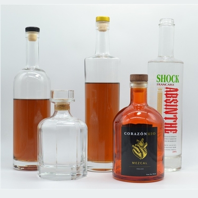 750ml Absolute Glass Bottle with Lid Custom Fancy Round Transparent Glass Vodka Bottle