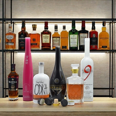 Clear 375ml 500ml 700ml 750ml Custom Frosted Printing Spray Brandy Whisky Liquor Vodka Bottle with Cap