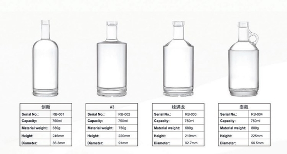 Transparent 750ml Frosted Spirit Alcoholic Drink with 1000ml Whisky Vodka Bottle