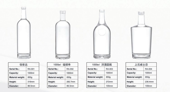 Transparent 750ml Frosted Spirit Alcoholic Drink with 1000ml Whisky Vodka Bottle