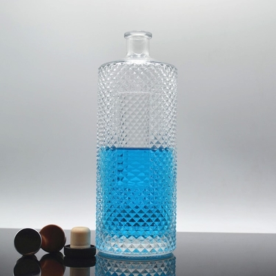 Colored Engravable Tequila Pattern Square Glass Bottle 500ml for Hot Alcohol Beverage