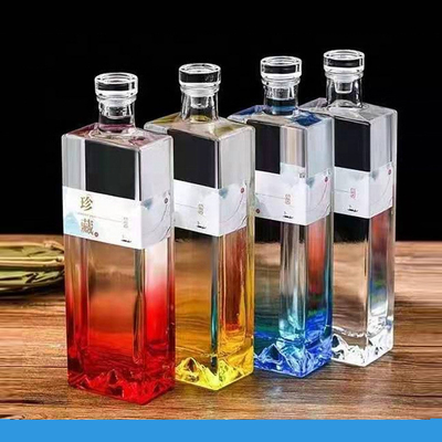Frosted 750ml Glass Bottle for Liquor Brandy Whiskey Vodka Gin Rum Square Shape CNF