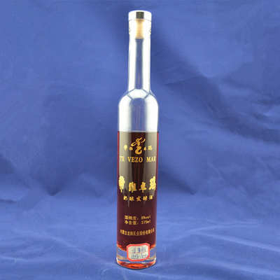 Customizable Logo Printing Slim Tall Round Glass Vodka Liquor Bottles with Cork Seal