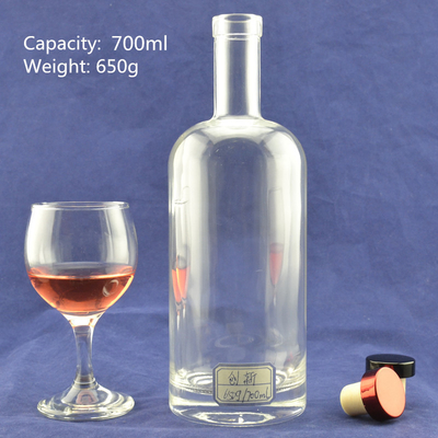 Glass Collar 750ml Super Flint Rum Empty Liquor Bottle for Beverage Transportation