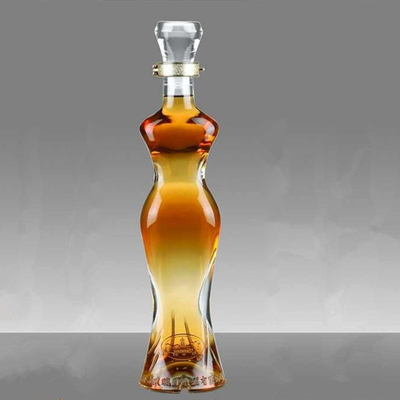 Decal Surface Handling Vodka Glass Bottle for Women's Body Shape in Crystal White Material