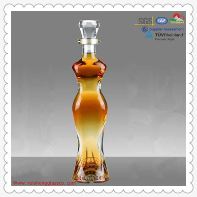 Decal Surface Handling Vodka Glass Bottle for Women's Body Shape in Crystal White Material