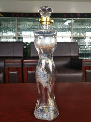 Decal Surface Handling Vodka Glass Bottle for Women's Body Shape in Crystal White Material