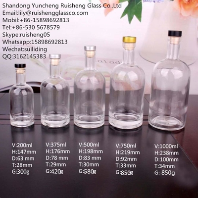 375ml 200ml 100ml Bottle Glass Gin Whisky Wine Vodka Spirit Glass Bottle with Cork