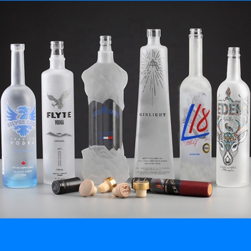 Glass Body Empty Cylinder Spirit 750ml Whisky Vodka Liquor Bottle Frosting 700ml 500ml